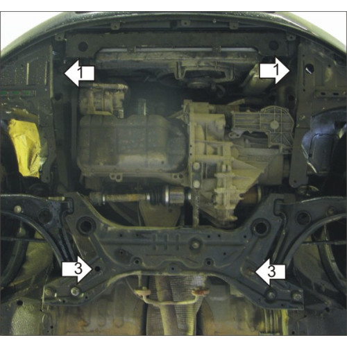 Защита Картера двигателя, КПП MOTODOR для Mitsubishi Colt 2004-2008, Сталь 2 мм - Арт. 1312